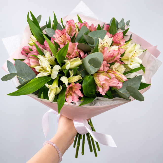 Charming Pink And White Alstroemeria Bouquet
