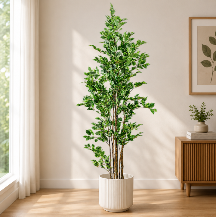 W-Green Artificial Ficus Plant 220cm Tall in Black Pot